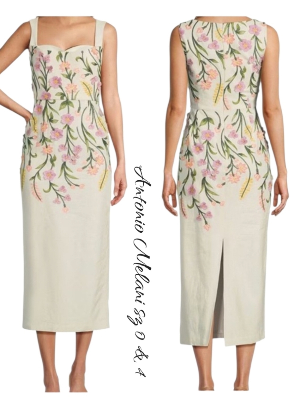 NWT Antonio Melani Halo Floral Embroidered Linen Midi Dress Ivory sz 4 $ 10 - Picture 1 of 12